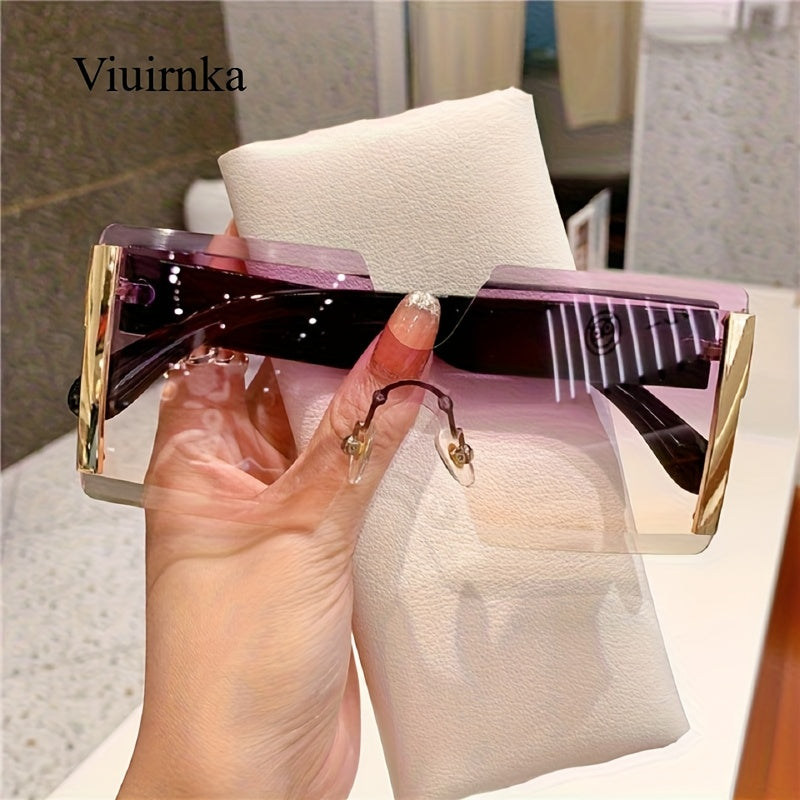 VIUIRNKA Women's Fashion Glasses, Trendy Oversized Frameless Square Frame, Retro Fashion Glasses with Case, Lightweight Unisex Design for Cool Events, Perfect for Halloween and Christmas Gifts