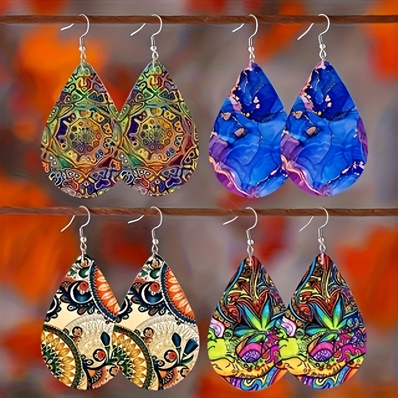 16 Pairs of Mix and Match Pattern Water Drop Double Layer Bohemian Creative Popular Simple Temperament Color Pattern Water Drop Earrings, Ladies