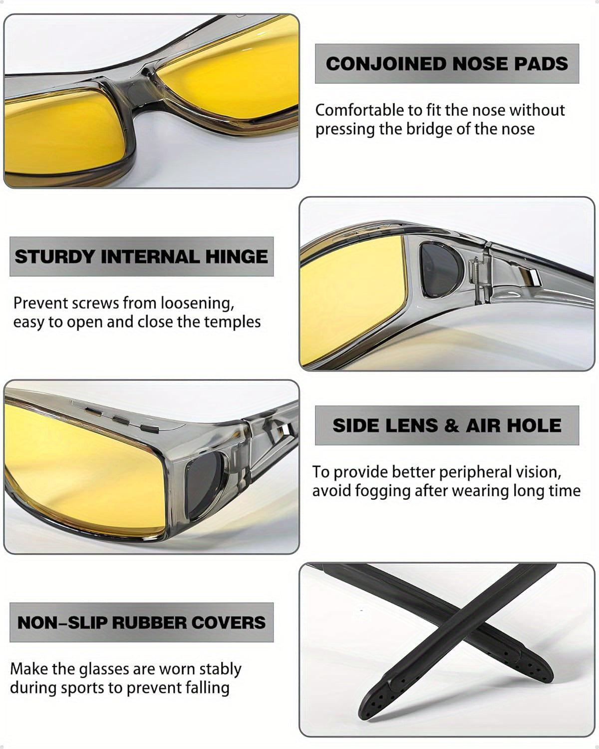 Night Vision Driving Glasses Fit Over Glasses for Men Women, Anti Glare Yellow Nighttime Glasses