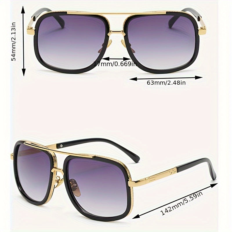 Men'S Fashionable Double-Beam Frame Glasses - Classic Style with Golden Decoration, Suitable for And Gatherings. Additions | Classic Style Glasses | Decorative Lenses