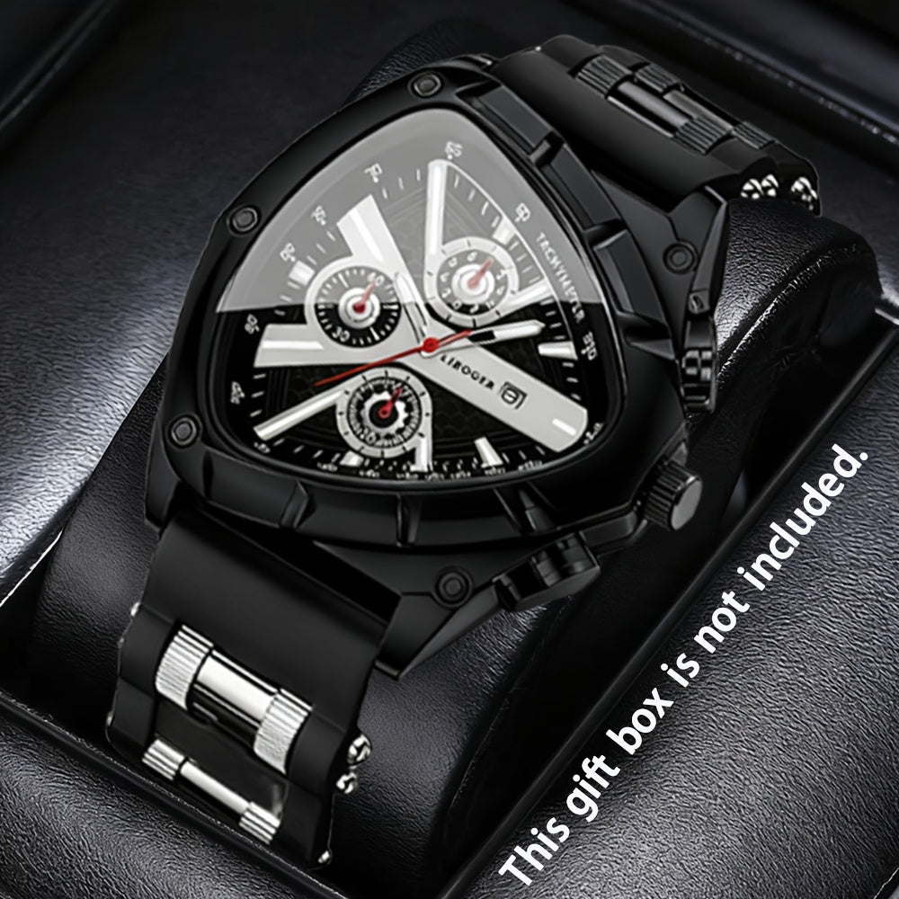 3pcs/set Fashion Quartz Watches For Men, Silicone Strap And Date Display Men Watches, Classic Triangular Dial Design Mens Watch For Casual And Sporty Wear Suitable For Any Occasion, Ideal Choice For Gifts Wrist Watch Reloj Para Hombre.