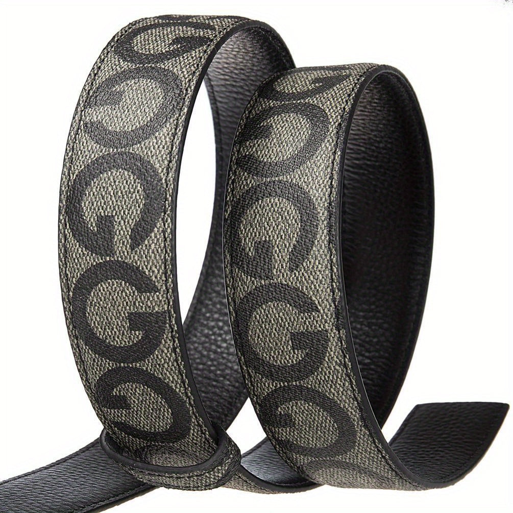 Men'S Luxury Genuine Leather Embossed Belt for Women with Automatic Alloy Buckle Featuring Letter G - A Stylish Accessory for Casual Jeans, Adjustable