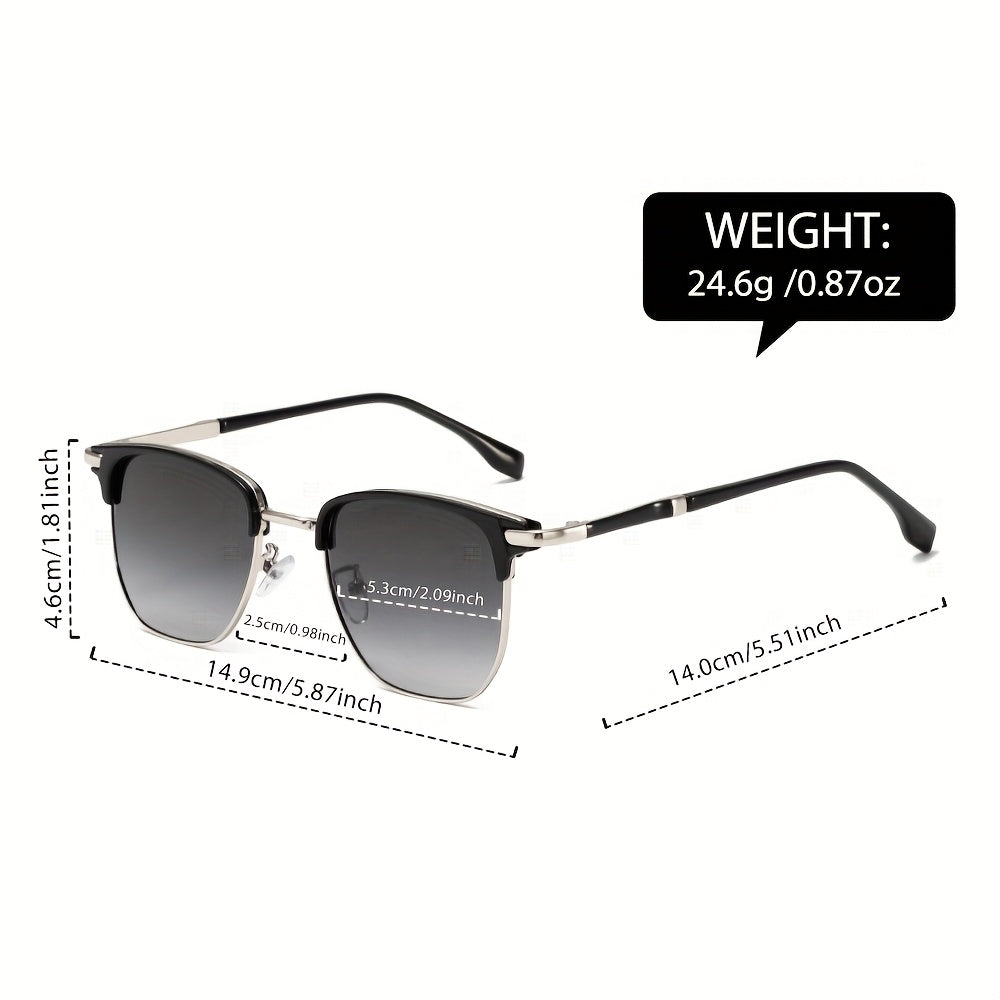 Unisex Retro Semi-Rim Frame UV400 Sunglasses - Classic Half Frame Design with Case & Cleaning Cloth - Stylish Eyewear for Daily And Travel Use
