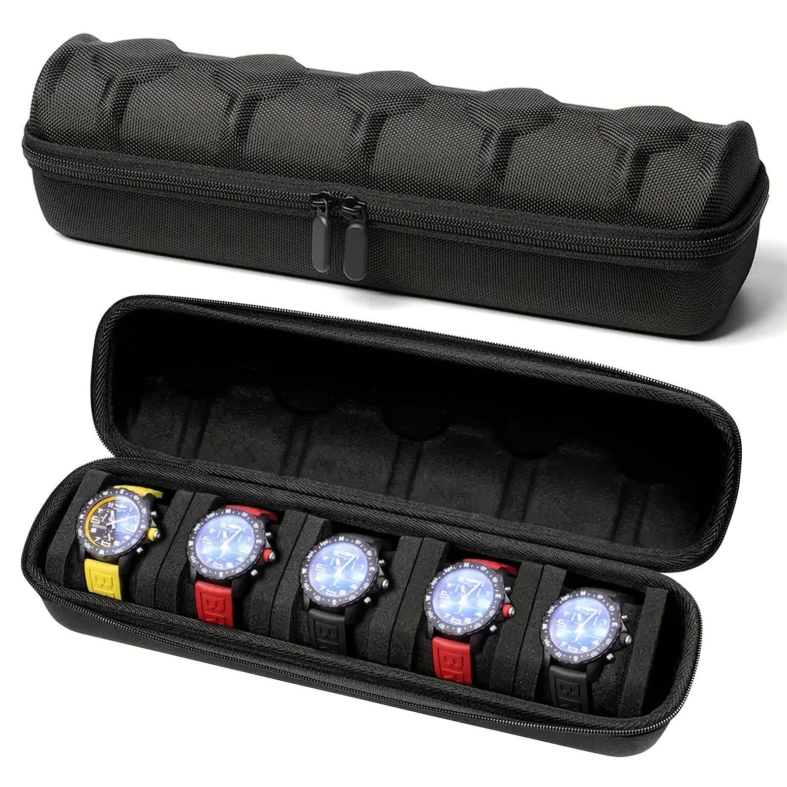 5-Slot Watch Travel Box, Hardshell Case for Men And Women'S Watches, with Soft Foam Pillow And Handle