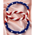 Set of 2 Handmade USA Flag Patriotic Color Design Bracelet Jewelry From Nepal – Glass Beaded Roll-On Crochet Bracelets for Men & Women, Boho Hippie Style, Artisan-Roll-On Bangles, Great Gift for USA Lovers Vacation Style Nepal Artisanship, Patriotic Wrist