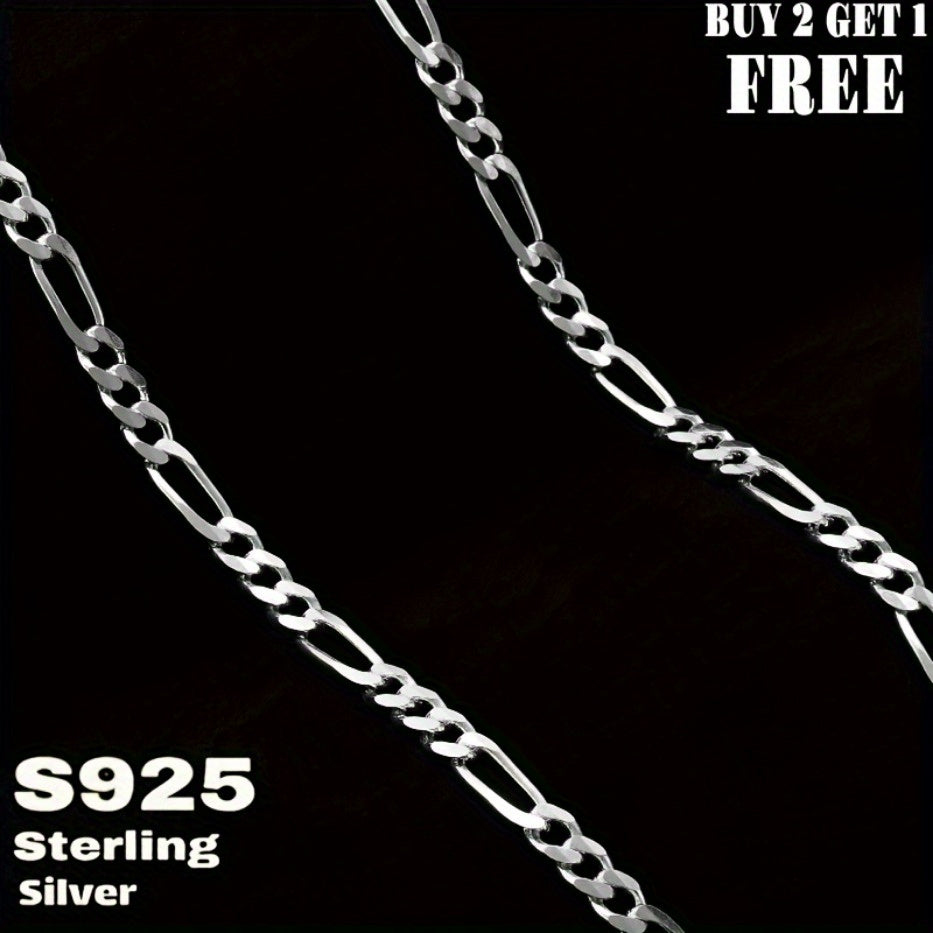 Silvery Jewelry Special, 925 Silver Rough Figaro Necklaces Buy 2 Get 1 Free And Comes With A Beautiful Gift Box, Fashionable And Versatile, Men'S Necklace, Women'S Necklace, You Can Give It For Your Own Use, The Perfect Gift.