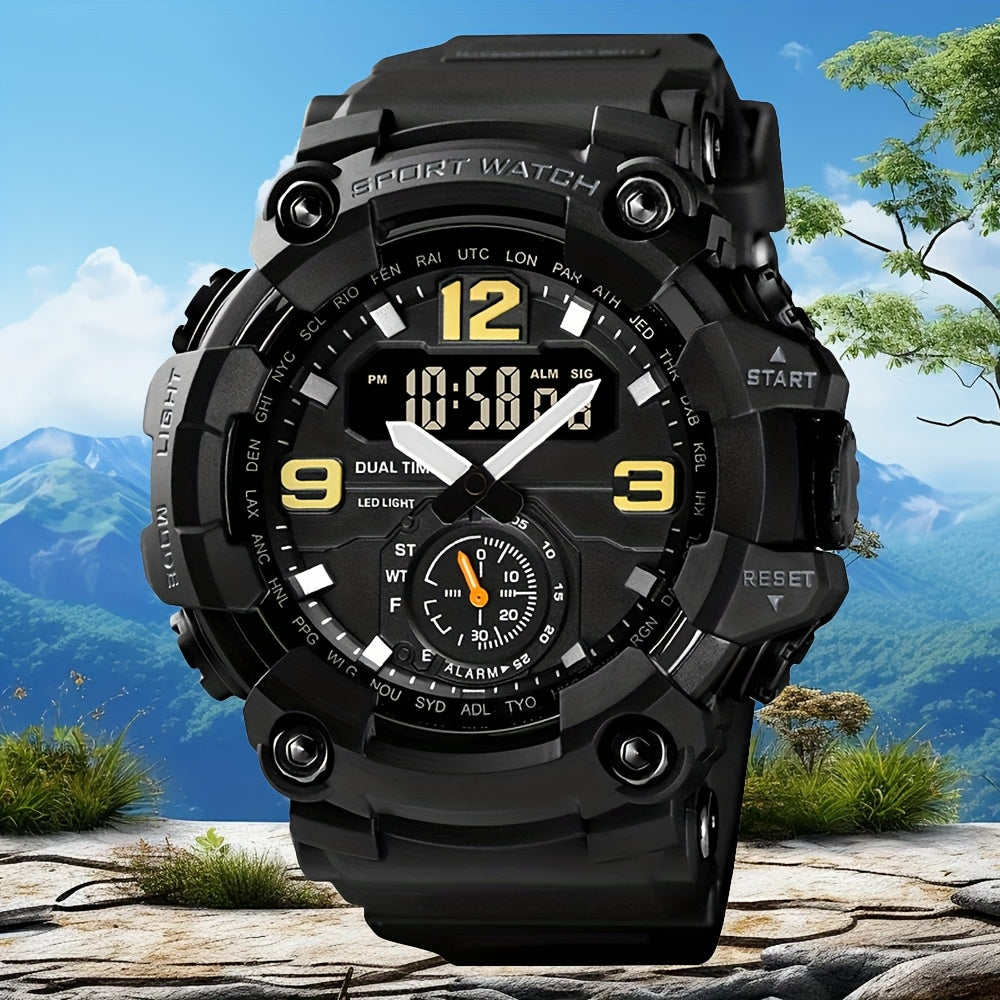 [Ideal Gift] Men's Sports Digital Dual-Display Watch Is Easy And Fashionable with a TPU Strap, The Best Choice for Gifts