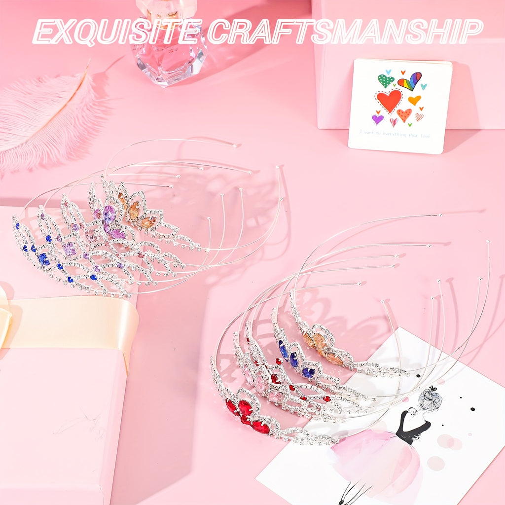 10pcs Girls Princess Rhinestone Crown Colorful Crystal Headband Crystal Tiara Rhinestone Princess Crystal Headband for Birthday Wedding Crown Party Prom, Little Girls, Colorful