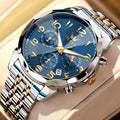 [Luxury Men's Watches] OLEVS Men's Watches Classic Dress Analog Quartz Chronograph Luxury Two Tone Stainless Steel Moon Phase Digital Luminous Date Men's Wrist Watches