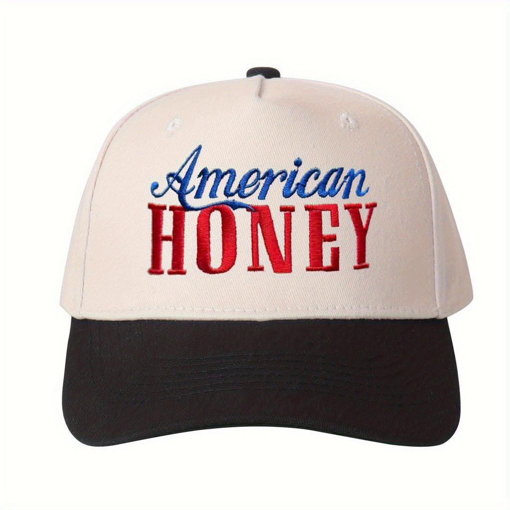 American HONEY Monogram Embroidery Truck Driver Hat Color-Matching Baseball Cap Unisex Adjustable Travel Essential