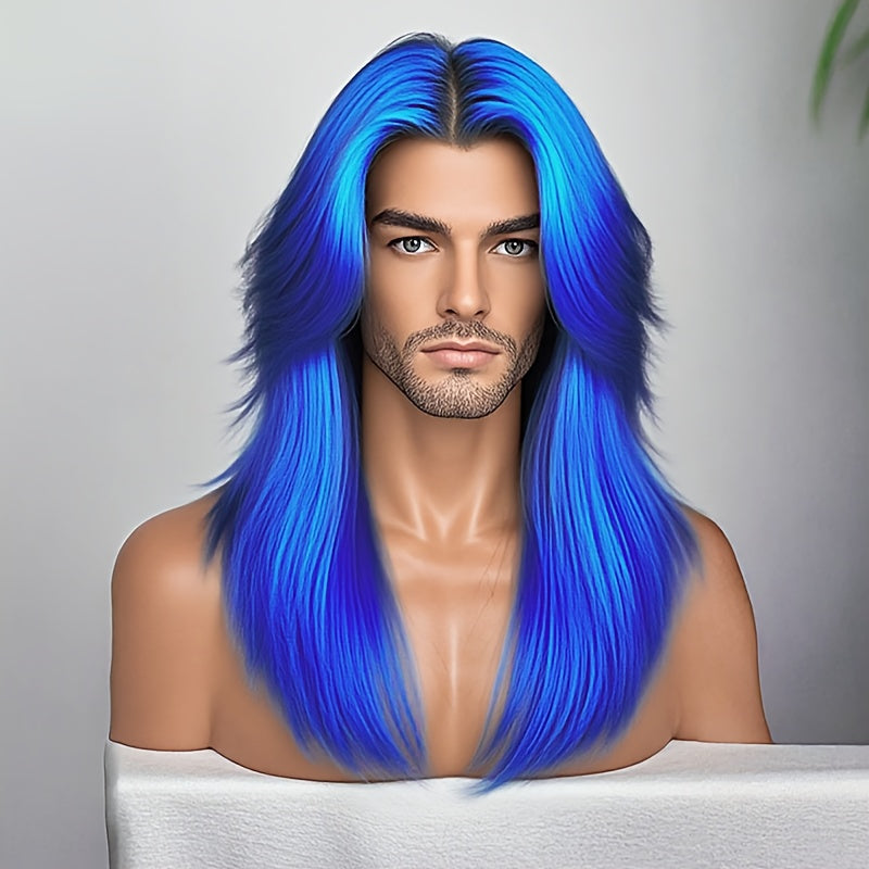 Men' Natural Looking Black Wig Suitable for Daily Use & Themed Parties - Heat Resistant Synthetic Hair Wig with Layered Straight Hair, No Glue Application for Wigs for Halloween, for Party, for Events, 28 Inch Elegant Wig