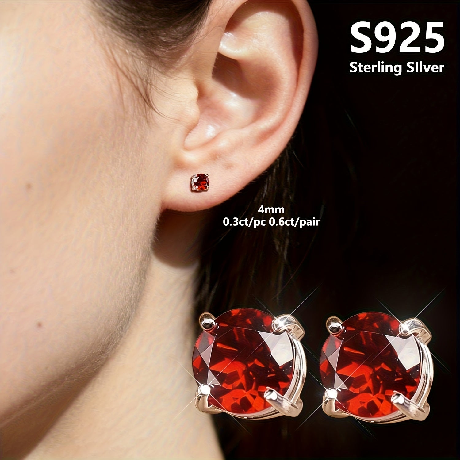 Natural Garnet S925 Silver Stud Earrings, Hypoallergenic, Lightweight, and Durable, Sexy and Elegant Ear Accessories, January Birthstone