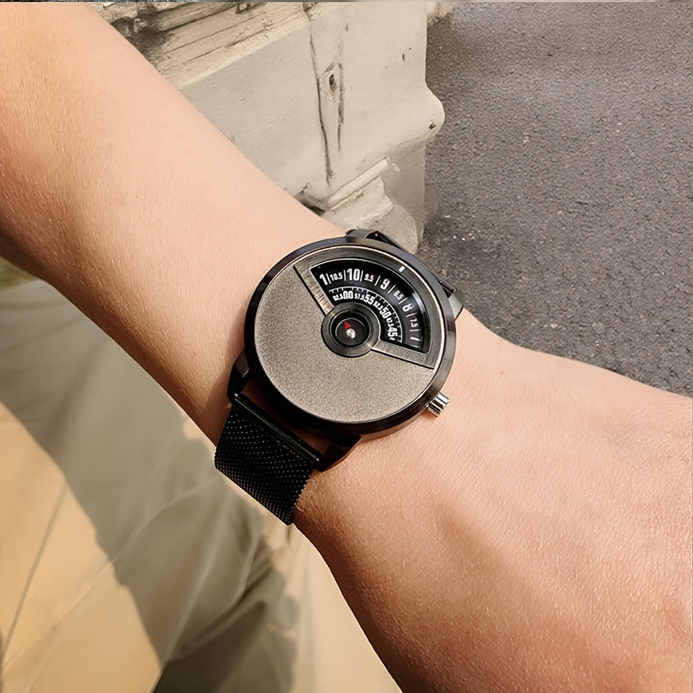Modern Minimalist Watch - No Hands, Stainless Steel Strap, Quartz Movement, Battery-Powered (Non-Rechargeable) - Everyday & Formal Watch for Men & Women - Contemporary Industrial Design, Versatile Accessory, Sleek Timepiece, Premium Materials, Unique Time