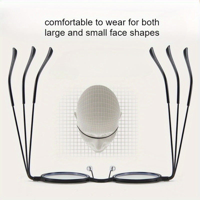 A Set of Retro Black Circular Metal Reading Spectacles, High-Definition Lenses with a Case, Unisex Traditional Metal Design, Available in +1.00 to +4.00 Diopters, Glare-Reducing Lenses, Protection for Computer Use, Without Battery
