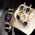 5pcs Women's Luxury Green And Golden Jewelry Set with Square Watch - Bohemian/Elegant Earrings, Rings, Necklace & Bracelet Watch - -Accented Look for Daily Wear & Parties
