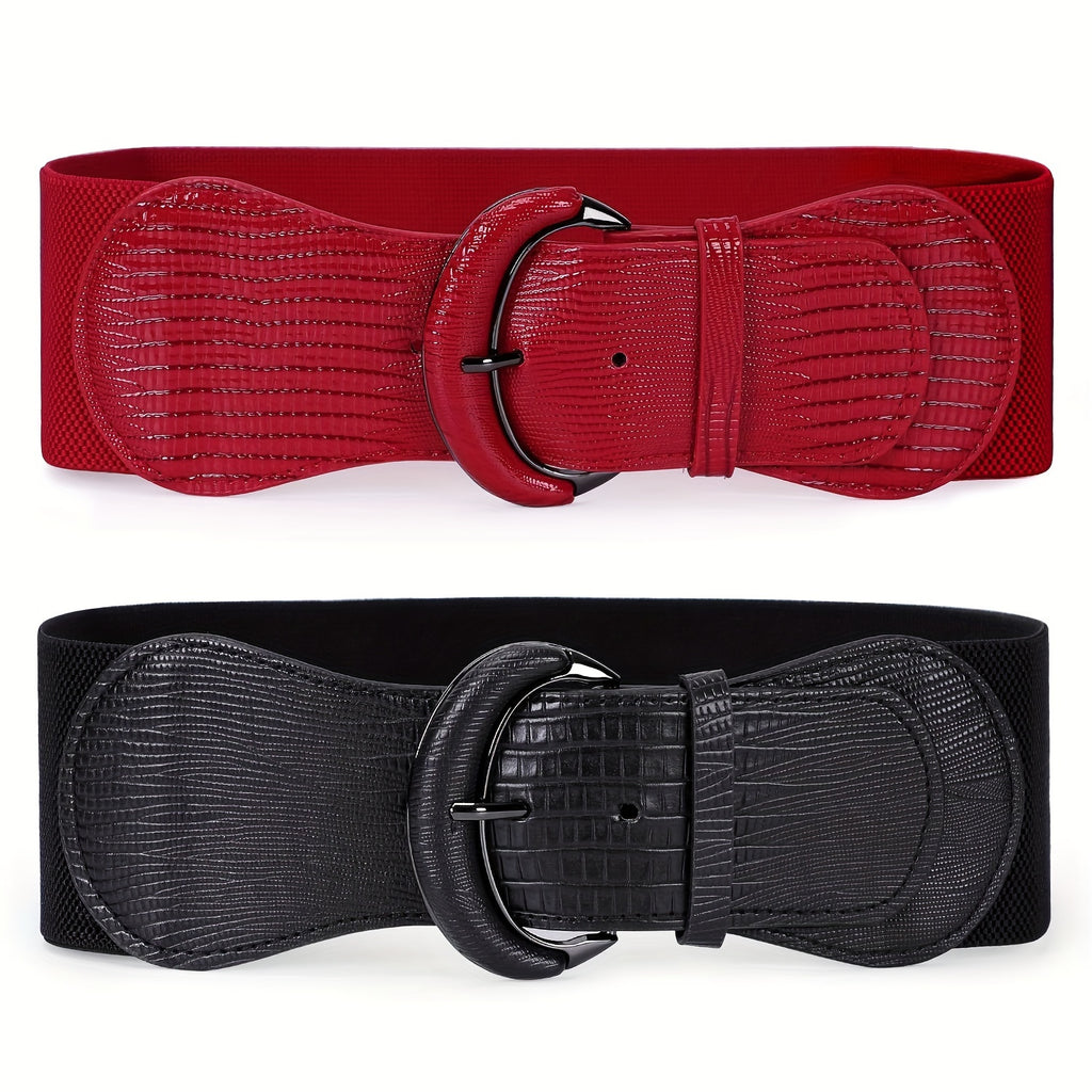 SUOSDEY 2pcs Women'S Elastic Needle Buckle Wide Belt Dress