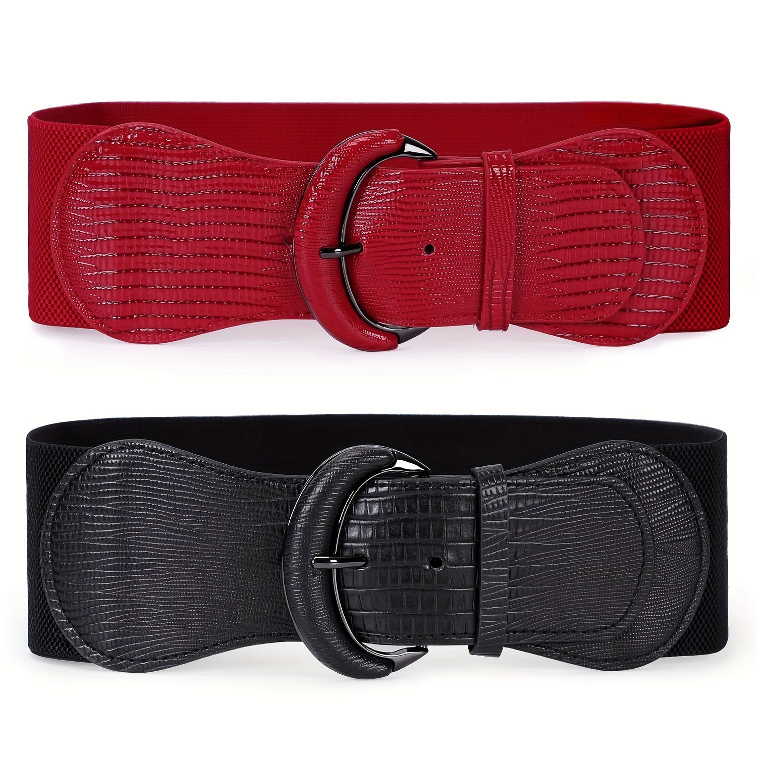 SUOSDEY 2pcs Women'S Elastic Needle Buckle Wide Belt Dress