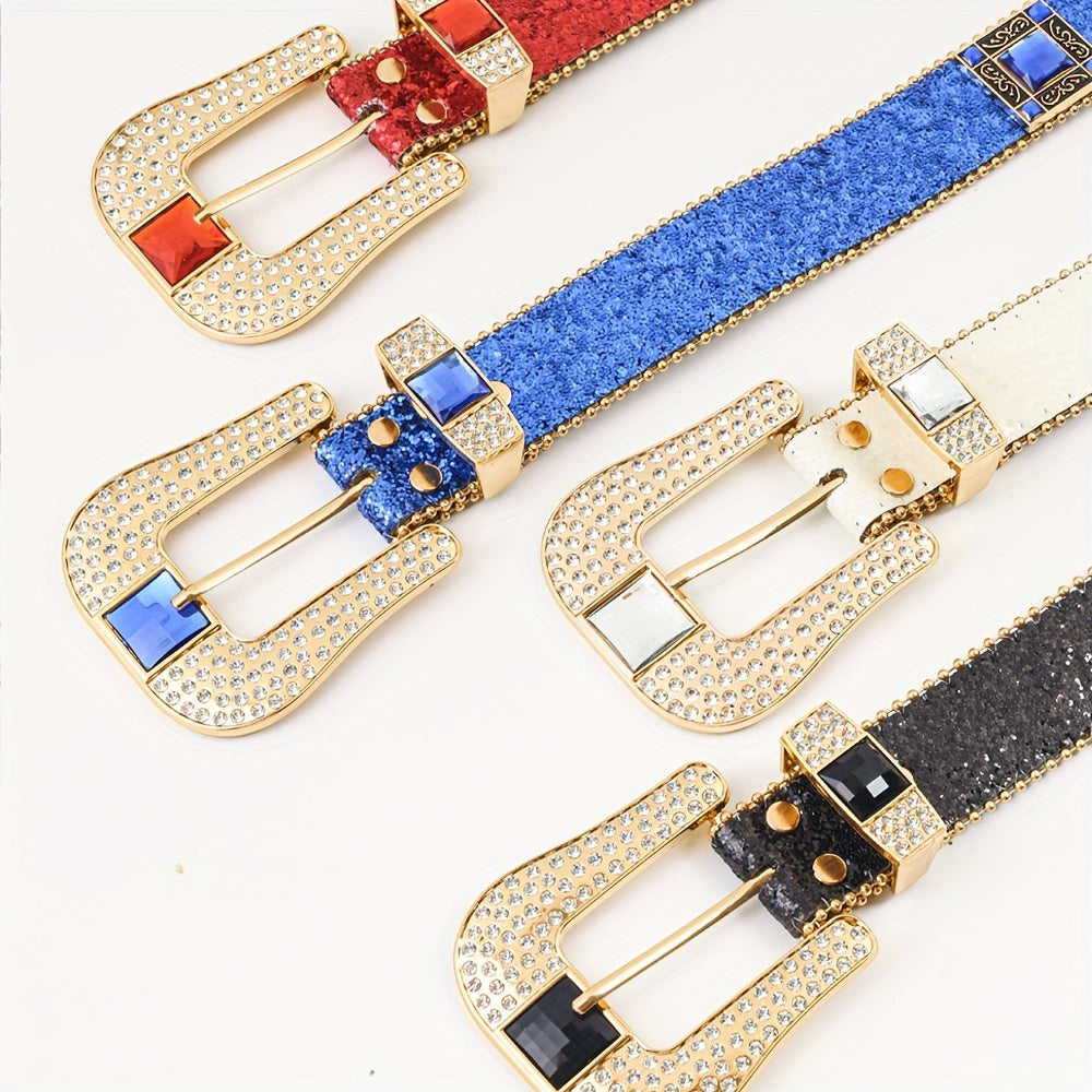 1pc European And American Style Punk Belt with Inlaid Rhinestones, Rock And Roll Fashion Belt for Women