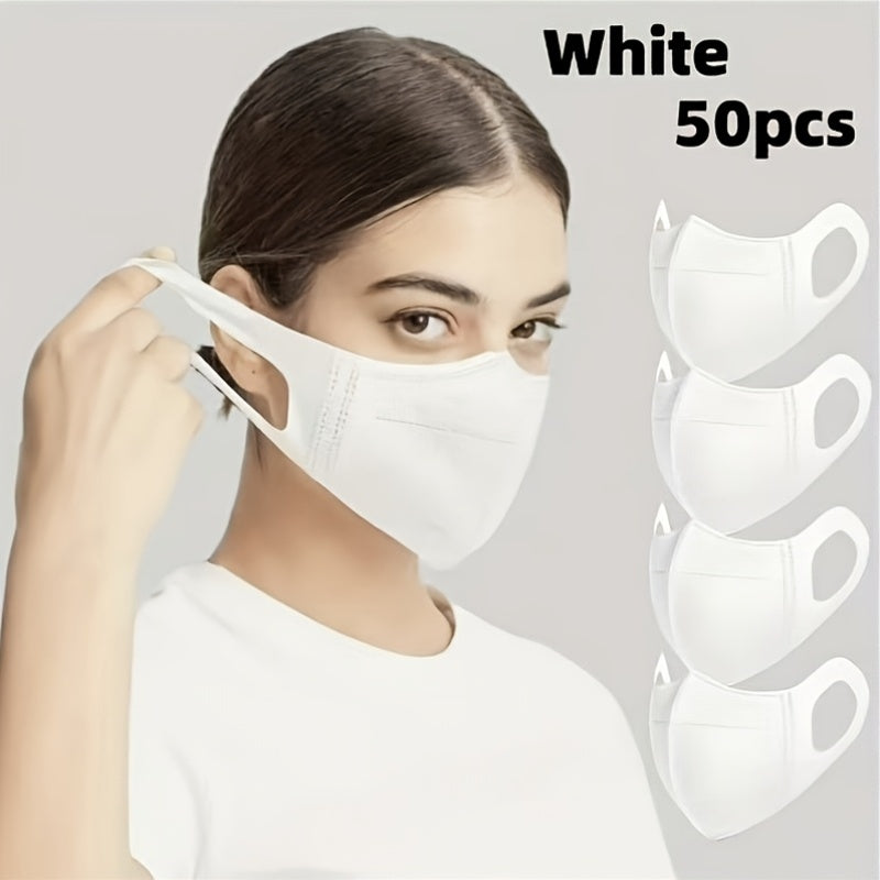 50-Pack Breathable Face Masks, Fashionable High-Elasticity Wide Ear Loops, Individually Packaged in White And Black, Daily Protection, Comfort Fit for Office Use Travel Outdoor Activities