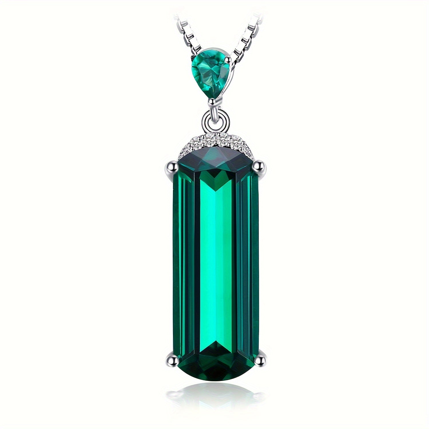 1pc 925 Sterling Silver Gorgeous and Elegant Classic Design Exquisite Multi-faceted Fancy Cut Simulated Green Emerald Silver Pendant Necklace 17.72inch for Women for Prom Party Banquet for Dating Gift Fine Jewelry