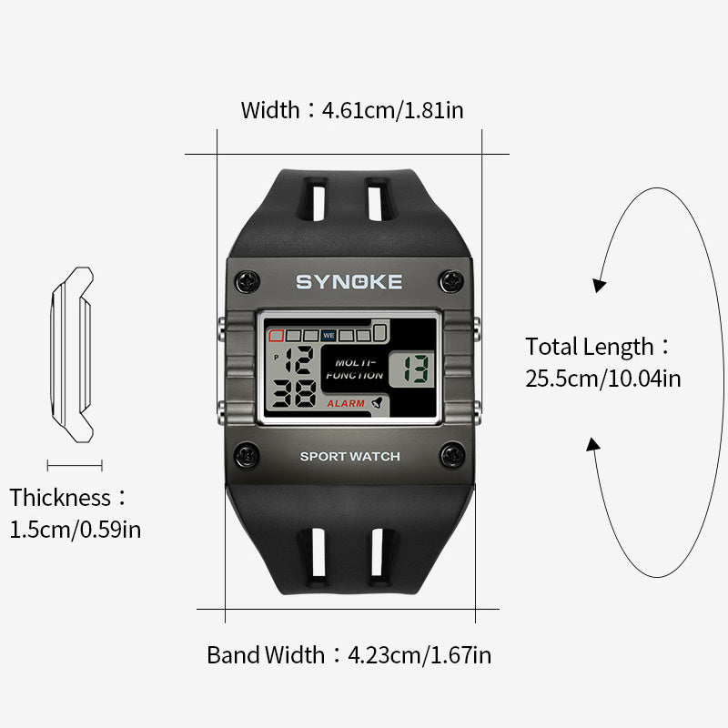 Men Digital Watch Rectangle Large Face Easy To Read Watch Multifunctional Sports Alarm Clock LED Watch