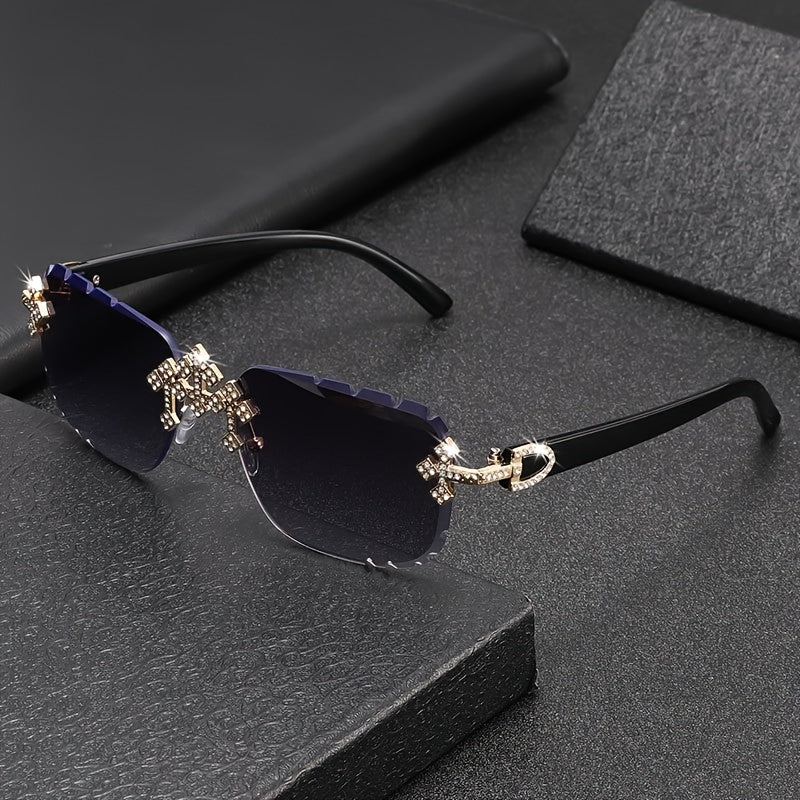 Fashion Frameless Square Decorative Glasses - High-quality Rhinestone Inlay Design - Men's And Women's Versions Available - Suitable for Various Scenarios Such As Daily Wear, Leisure Activities, Styling Shoots, Etc.