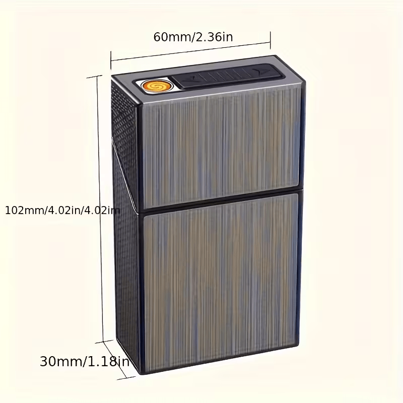 All-Black Rechargeable Lighter with Integrated Cigarette Case, Windproof, Holds 20 Cigarettes, Pressure-Resistant, Moisture-Proof, Flip-Top Lighter Case, Stylish for Business and Casual Use