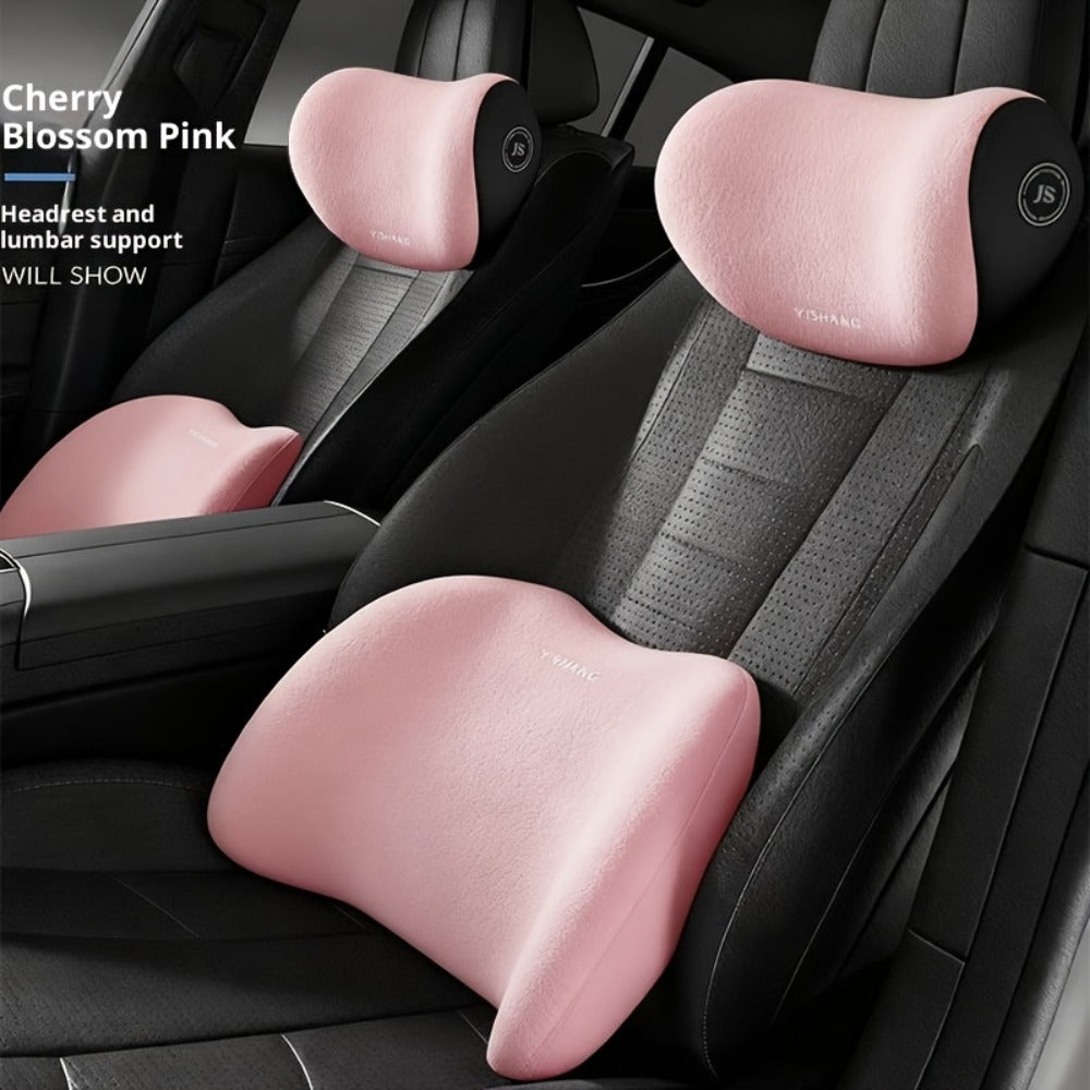 Car Headrest And Lumbar Support Set Comfortable Upgrade for Autumn And Winter Ergonomic Fit Design High-Density Sponge Filling Comfortable for Long-Distance Driving Includes 1 Headrest And 1 Lumbar Support