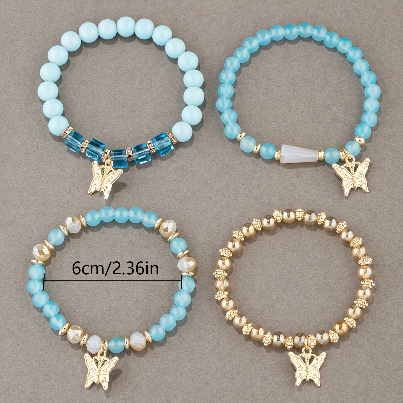 7 sets (a total of 28pcs) of multi-layer beaded stackable bracelet sets, artificial butterfly pendant jewelry sets, multi-layer beaded elastic bracelets, handmade jewelry sets -DIY beaded jewelry