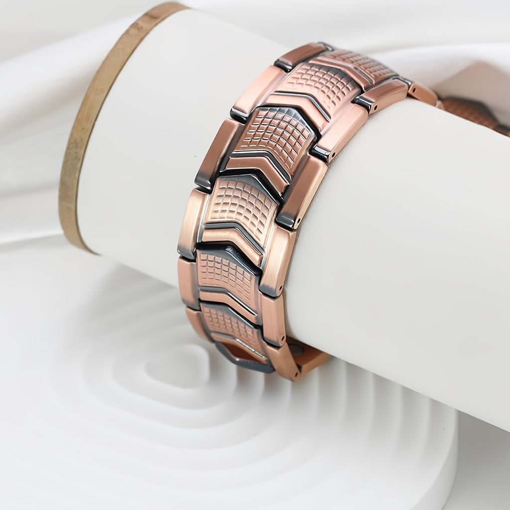Men's 3X Strength Copper Magnetic Bracelet- 3800 GSM High Magnetic, Heavy Duty Copper Construction with Folding Clasp, Black& Golden Design, Comfort Fit for Gym, Everyday& Formal Wear- Magnetic Jewelry for Men, Durable& Stylish Accessory for Bl