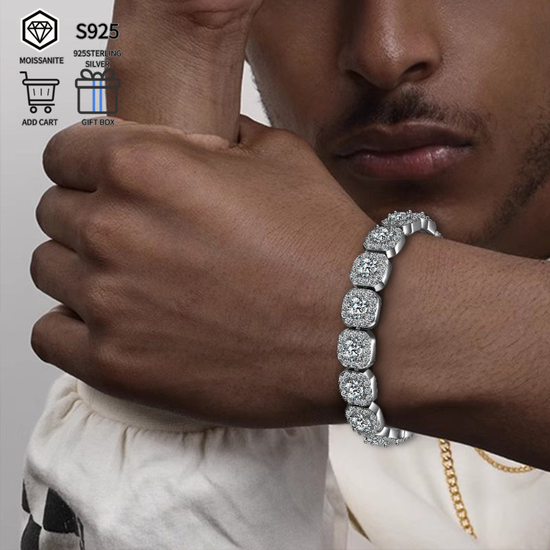 50 Carat(including 2 Carats* 13 Large Moissanite) Moissanite Bracelet, High-end Luxury Sparkling Moissanite Bracelet for Men and Women, Paired with Exquisite Gift Box, Suitable for Birthday Gifts, Fine Jewelry, Lovers' Anniversary Gifts Plat