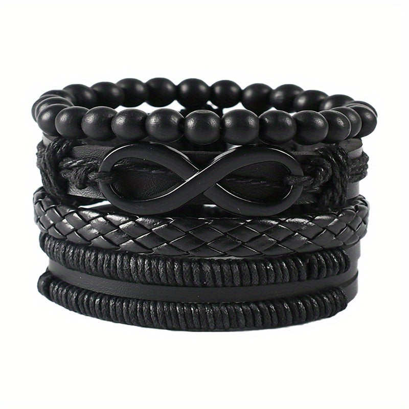 12pcs Vintage Men's Bracelet Set Woven Leather Tiger Eye Stone and Moonstone Beads Synthetic Fiber Rope Suitable for Casual and Party Wear Fashionable Jewelry