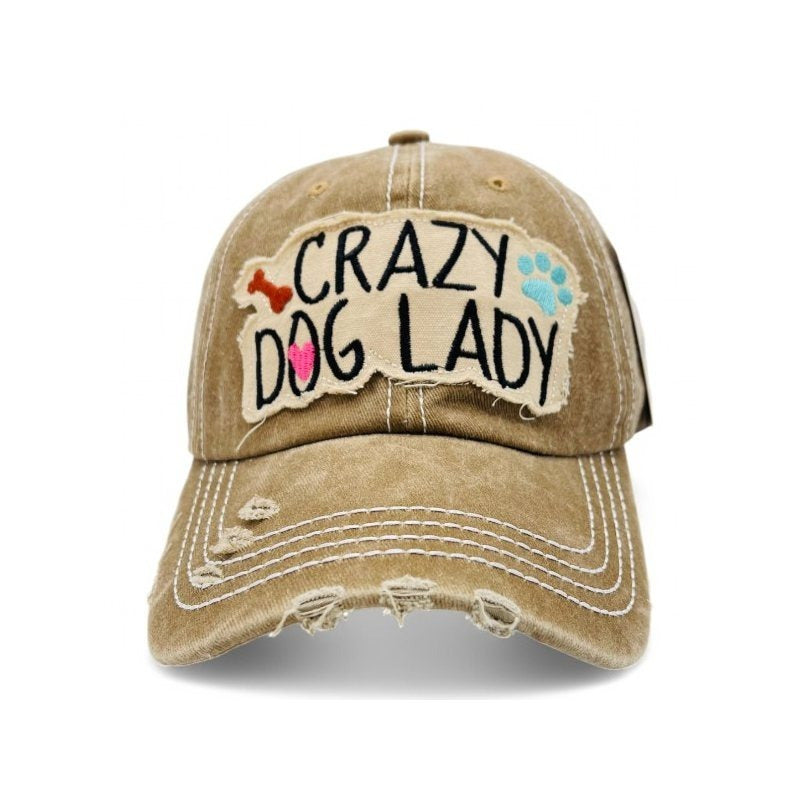 "Crazy Dog Lady" Vintage Distressed Embroidered Baseball Cap For American - 100% Cotton, Breathable, Casual, Adjustable, UV Protection