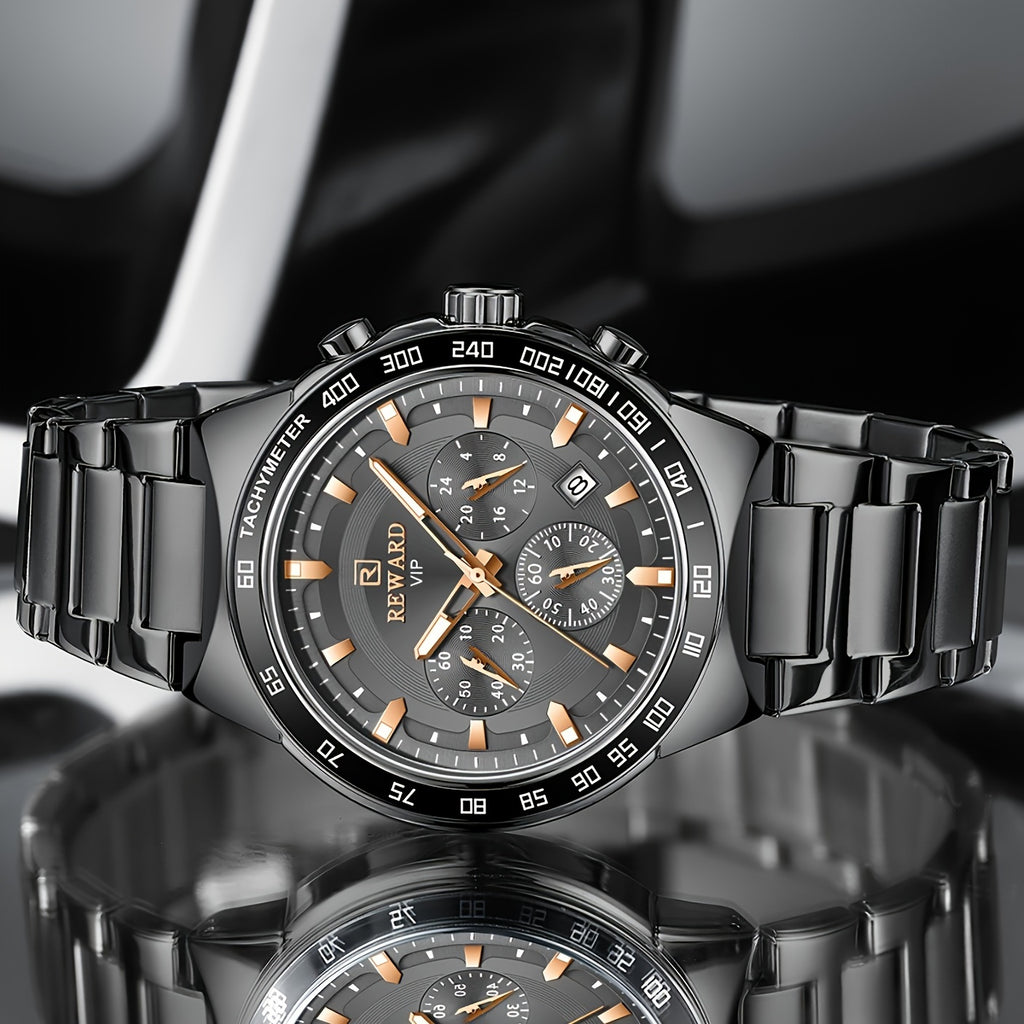 Reward REWARD VIP Black Quartz Watches For Men Sport Chronograph Luminous Wrist Watches Stainless Steel Wristwatch