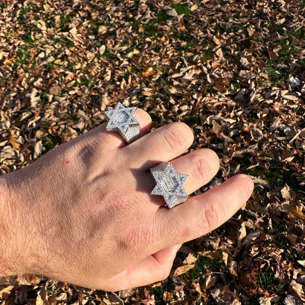 Men'S Super Iced Out Baguette Hexagram Star Hip Hop Rings925 925 Silver Jewish Star of David Magen Pinky Ring
