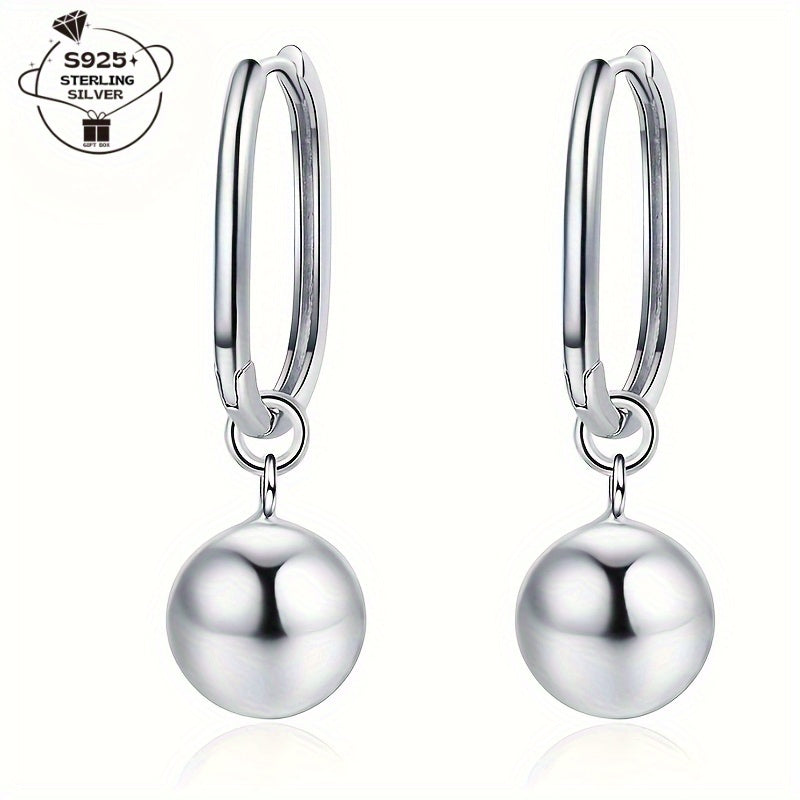 1 Pair of Women's S925 Silver Simple High-End Geometric Glossy Large Round Bead Pendant Everyday Multifunctional Party Earrings no box