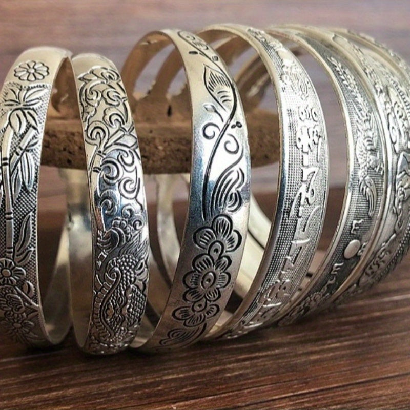 Random 5pcs Retro Ethnic Style Hollow Engraving Opening Adjustable Bracelet Set, Bracelet for Women, Christmas Halloween Vacation Gift Friendship Bracelet
