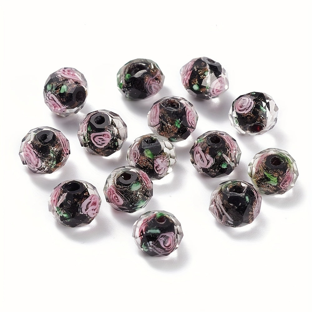 60pcs Multicolor Handmade Golden Sand Lampwork Beads Strands Inner Flower Faceted Beads DIY Charm Bracelet for Jewelry Making 10mm
