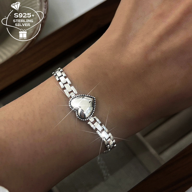 925 Silver Heart Bracelet, Fashionable Thick Chain for Women - Perfect Gift for Couples, Best Friends, Daily Wear, Beach Vacation, Thanksgiving, Christmas