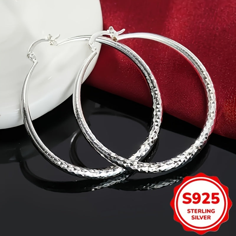 925 Pure Silvery Pair of Elegant Large Hoop Earrings for Women, Fashionable and Trendy, Suitable for Daily Wear and Vacation, Perfect Valentine's Day Gift