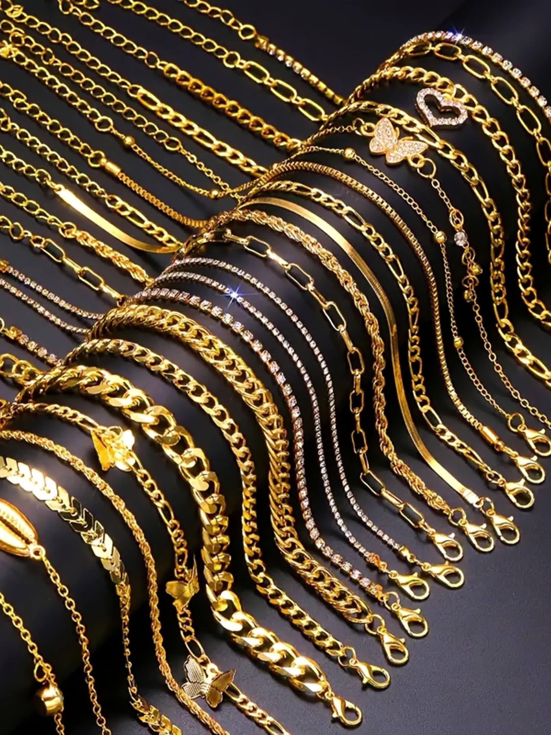 22pcs Vintage Simple Encrusted Rhinestone Metal Geometric Butterfly Heart Twist Chain Style Multi-Layer Stacking Anklet Set Women's Autumn And Winter Daily Match Attend Party Vacation Dating Holiday Gift