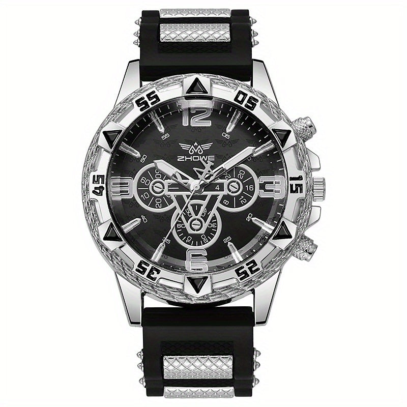 [Luxury Men's Watch] 2pcs Luxury Men's Watch - Large Dial, Silicone Strap | Sports, Casual, Business Quartz Watch