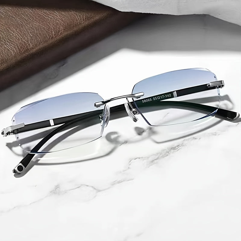 Men'S Frameless Anti Blue Light Glasses, Retro TR90 Rimless Fashion Design, Business Daily Use For Him, Rhinestone Decoration, Elegant Mature Fashion Gift, Valentine'S Day Gifts, Graduation Gift, Colleague Gift, Without Battery