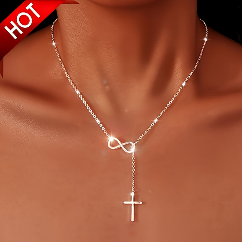2PCS Silvery Women's 8 Cross Pendant Necklace - Hypoallergenic, 4.5g, Fashionable, Classic Style, Suitable for Daily Wear and Vacation, Perfect Christmas Gift