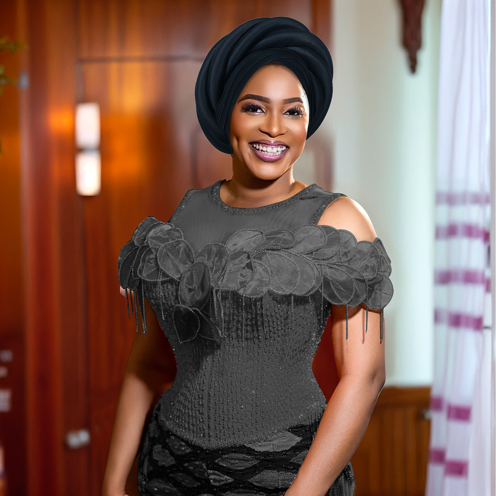 [Exquisite Nigerian Wedding Hat] Exquisite 100% Polyester Nigerian Wedding Hat for Women - Sponge Turban with Elasticity, Religious Theme, Button Closure, Craftsmanship, Hand Washable - Perfect Festive Headwear for Special Occasions