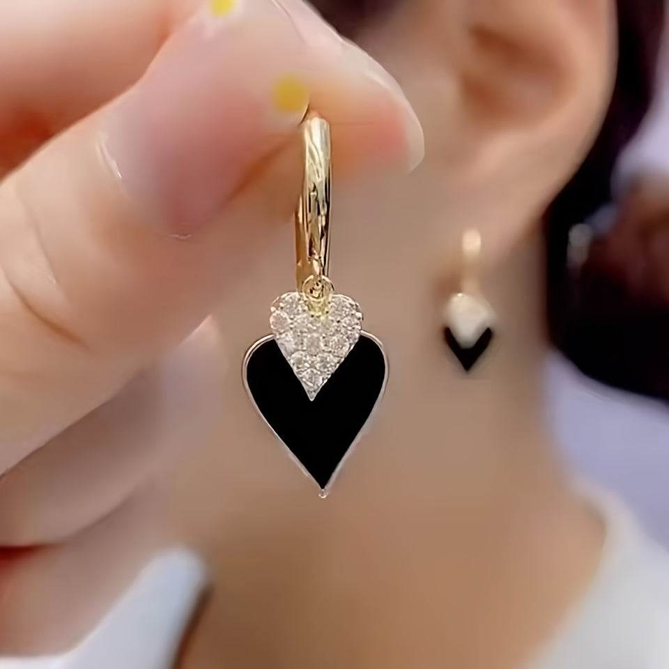 Unique Heart-Shaped Pendant Earrings-Plated with 925 Silver, Sparkling Design, Simple And Unique, Very Suitable for Everyday Occasions And Christmas. New Year'S Eve, Valentine'S Day, Casual Date And Party Decoration-Alloy Material, Silver Plated, Sui