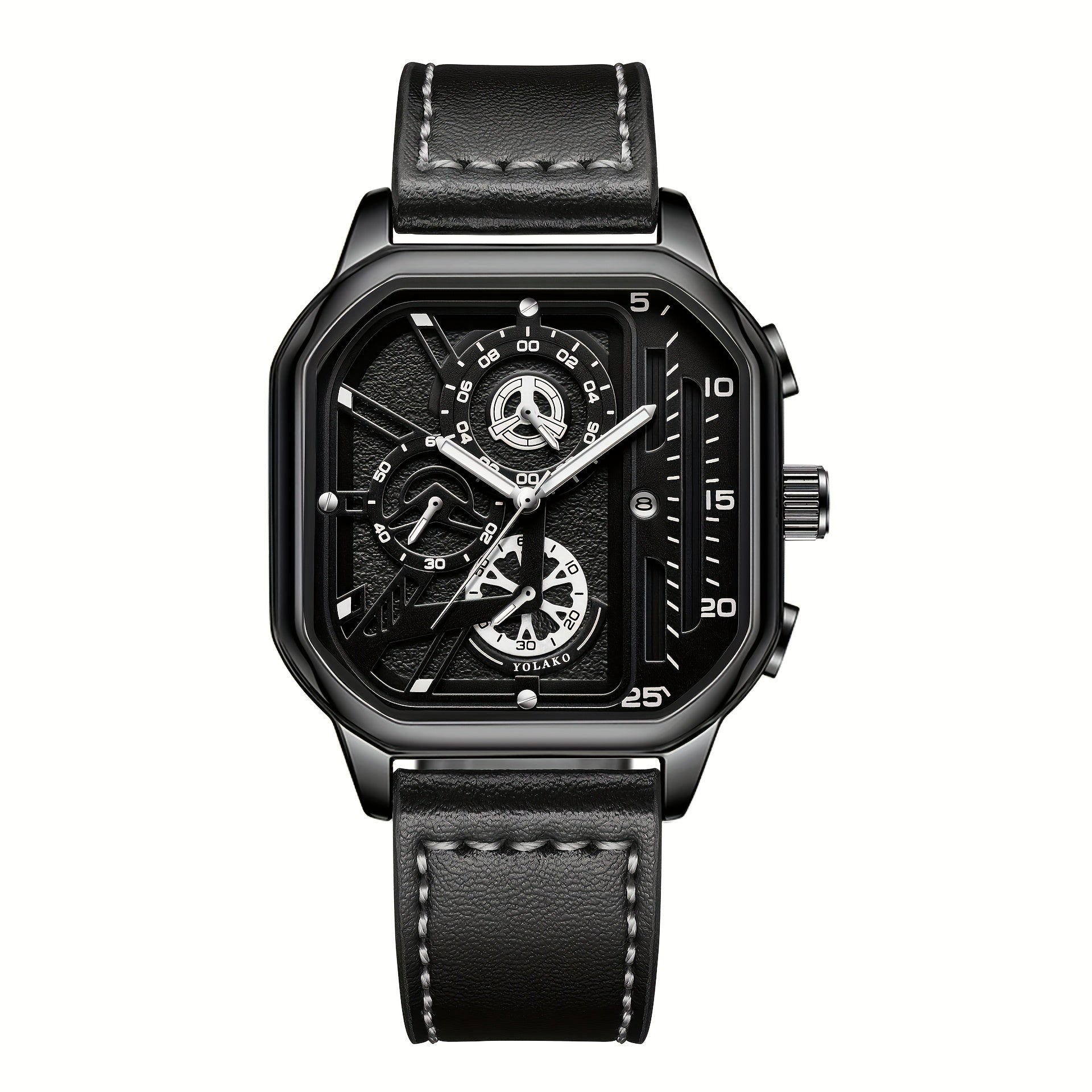 [ Quartz Watches for Men ] 1/4pcs/Set Vintage Faux Leather Watches, Stylish Black Sport Wrist Watch, Square Dial, Casual Watches | Clothing Additions | Business Watches | Reloj Para Hombre