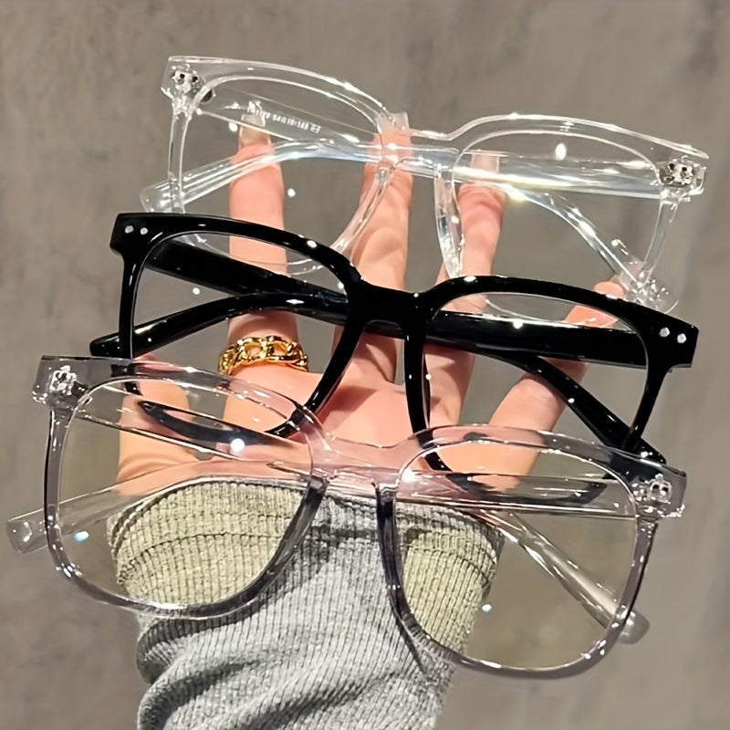 3 Pairs Unisex Anti-Blue Light Glasses - Stylish Campus Style, Clear Black Frames, Facial Trimming Designs, 3 Rectangular Styles for Digital Screens & Daily Wear