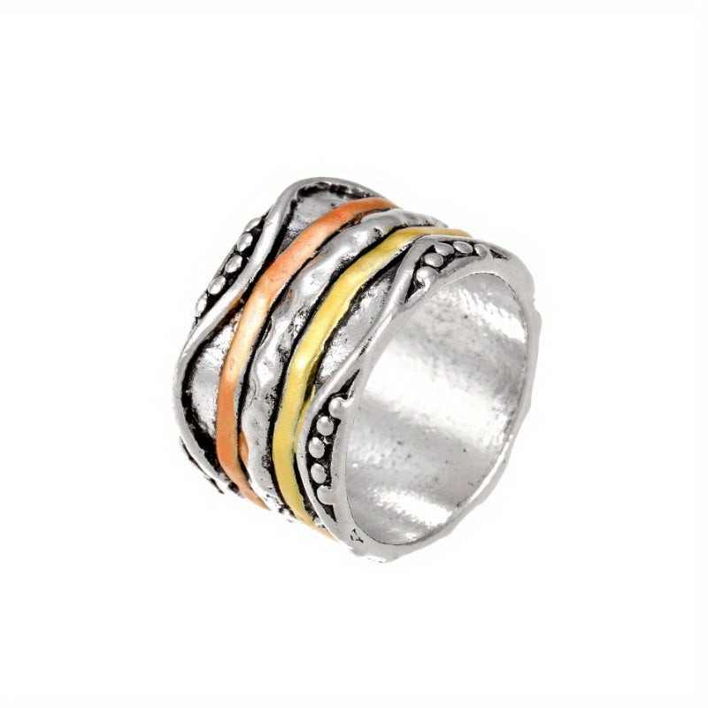 [Bohemian Women's Ring] Retro Bohemian Style Multi-Color Stainless Steel Layered Texture Women's Ring, a Fashionable Women's Ring for Daily Gatherings