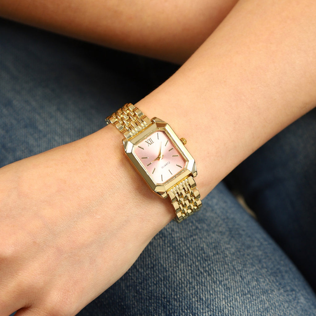 2pcs Women's Elegant Retro Watch Set - Luxury Heart Chain Quartz Watch with Rectangular Dial & Stainless, Court Style Analog Wristwatches for Easter, Wedding, or Casual Attire - Classic Timepiece Gift